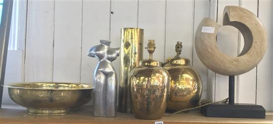 Brass lamps, sculpture etc